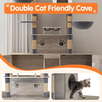 HavenlyYouth Cat Tree with 2 Litter Box Enclosures, All-in-One Cat Tower, Cat Condo with Sisal Scratching Posts, Hammocks, Detachable Plush Ball, Wooden Cat Furniture with Large Platforms, Grey
