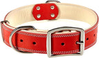 ADITYNA Heavy-Duty Leather Dog Collar for Large Dogs - Soft Padded for Comfort - Red Dog Collar for Walking, Training, and Hiking
