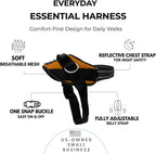 ShawnCo Essential Dog Harness, No-Pull Pet Vest with 3 Leash Clips, No Choke, Reflective, Adjustable and Padded, for Easy Walking and Training for Small, Medium and Large Dogs (Sunset Orange, L)