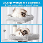 Hey-brother Large Multi-Level Cat Tree Condo Furniture with Sisal-Covered Scratching Posts, 2 Bigger Plush Condos, Perch Hammock for Kittens, Cats and Pets Light Gray MPJ020W