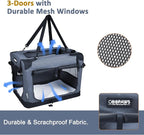 JESPET 27'' Soft Dog Crates Kennel for Pets, 3 Door Soft Sided Folding Travel Pet Carrier with Straps and Fleece Mat for Dogs, Cats, Rabbits, Grey Blue & Beige (27" L x 20" W x 20" H, Grey)