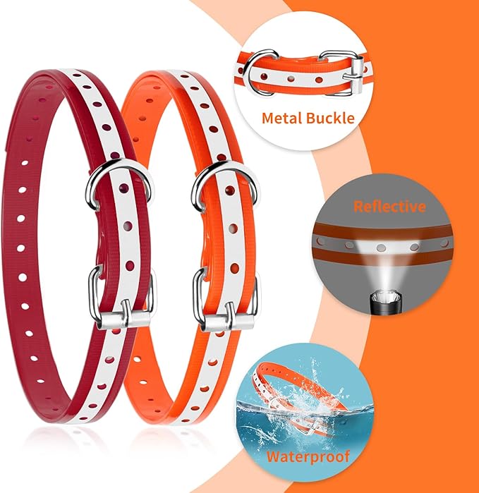 PaiPaitek Shock Collar Replacement Strap for Most of Training Collar, 3/4 Inch Dog Collar Replacement for Shock and Bark Collar, Adjustable Reflective TPU Collar Strap - 2 Pack