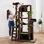 CozyCatFurniture XXL Cat Tree for Indoor Cats with Two Large Hammocks, Extra Wide Condo and Sisal Scratching Posts, Green/Brown