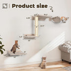 Cat Wall Shelves - 5 Pcs Wall-Mounted Cat Shelves for Wall, Including 2 Steps, 1 Perches, 1 Hammock, 1 Sisal Scratcher Post, DIY Playground for Large Cats