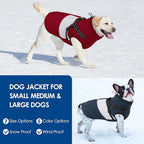 KOESON Large Dog Coat, Warm Dog Winter Coat Cold Weather Jacket with Built-in Harness and Reflective Straps, Windproof Pet Puffer Jacket Zip Up Fleece Vest for Pitbull, Husky, Burgundy L