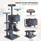 Cat Tree 53 inches Cat Tower for Indoor Cats Cat House with Replaceable and Removable Dangling Ball Cat Trees and Towers with Funny Toys, ASHY