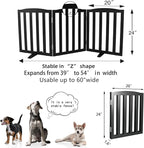 Freestanding Dog Gate Indoor,Doggie Gate Foldable Pet Gates for Doorways,Stairs or Hallways, Wooden Black Pet Gate for the House, Pet Fence with Support Feet Included,24 "Height-3 Panels