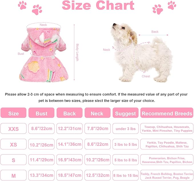 Dog Sweaters for Small Dogs Girl Night Glow Dog Hoodie Warm Fleece Doggie Sweatshirt Cute Puppy Dress Winter Pet Sweaters Doggy Clothes Outfit Apparel for Chihuahua Yorkie, Rainbow, M