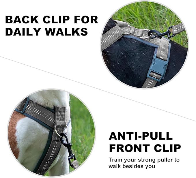 Plutus Pet No Pull Dog Harness, Adjustable Nylon Harness with Soft Padding, Reflective and Heavy Duty Dog Harness for Small, Medium, Large Dogs(Gray, XL)