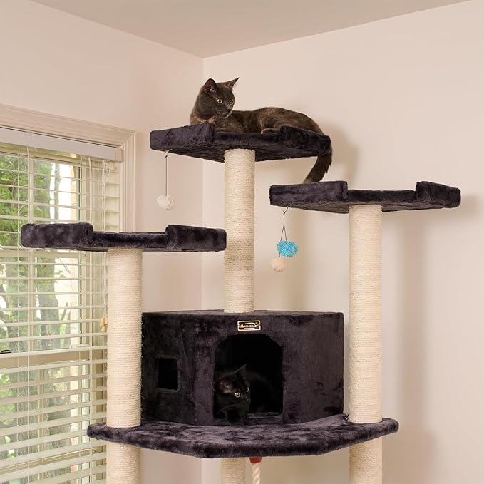 Tall Cat Tree - Multi-Level Cat Tower with Sisal & Condo - 82" Gray