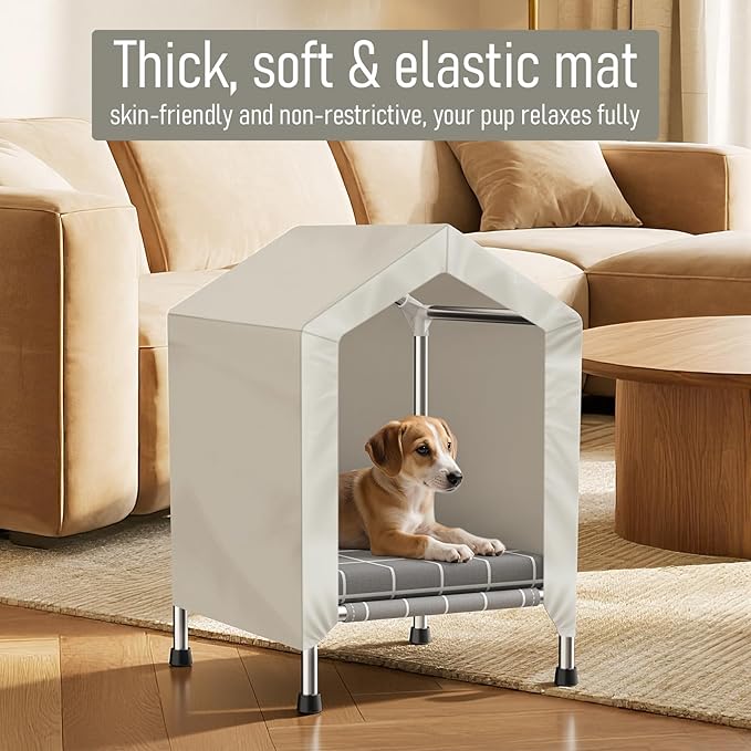 Elevated Dog House with Soft Cushion Insert - Comfortable Pet Home with Elevated Design, Sturdy Dog Shelter for Indoor/Outdoor Use,Perfect for Pets (Small)