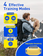 2-in-1 Bark and Shock Collar for Dogs, Smart Anti Barking Dog Training Collar with 5 Adjustable Sensitivity, Automatic Bark Collar with Remote, Vibration, Beep, Shock and Automatic (Yellow)