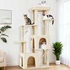 61" Heavy-Duty Multi-Level Cat Tree Tower for Large Cats & Maine Coons – Extra-Large Perch, 2 Spacious Condos, Durable Sisal Scratching Posts, Play Toys
