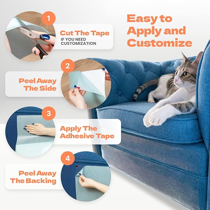 Cat Scratch Couch Protector - 10XL Sheets, Clear (Almost Invisible), Extra Durable, Easy to Customize, Residue-Free Furniture Protector