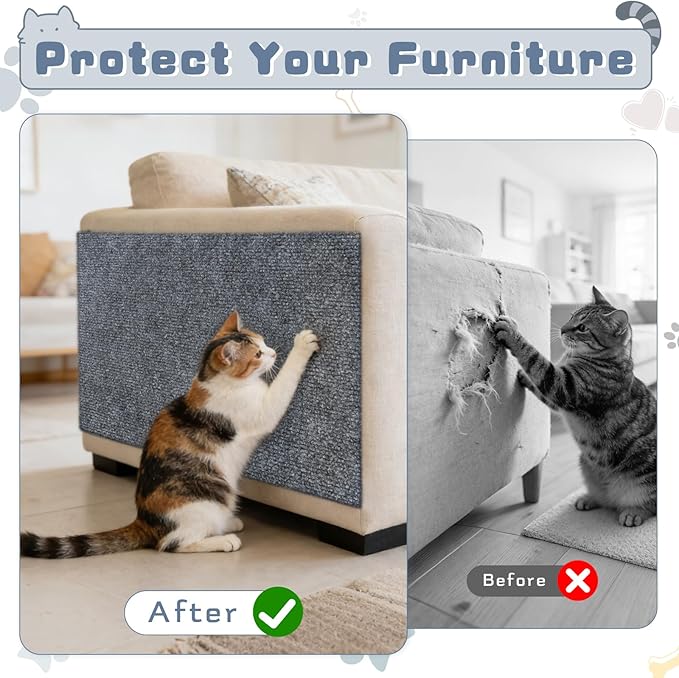 157.4"X15.8" Cat Scratch Furniture Protector, Anti Scratch Couch Protector from Cat Claws, Self-Adhesive Cat Scratching Pads, DIY Couch Cat Scratcher for Corner Sofa Wall & Door (Gray)