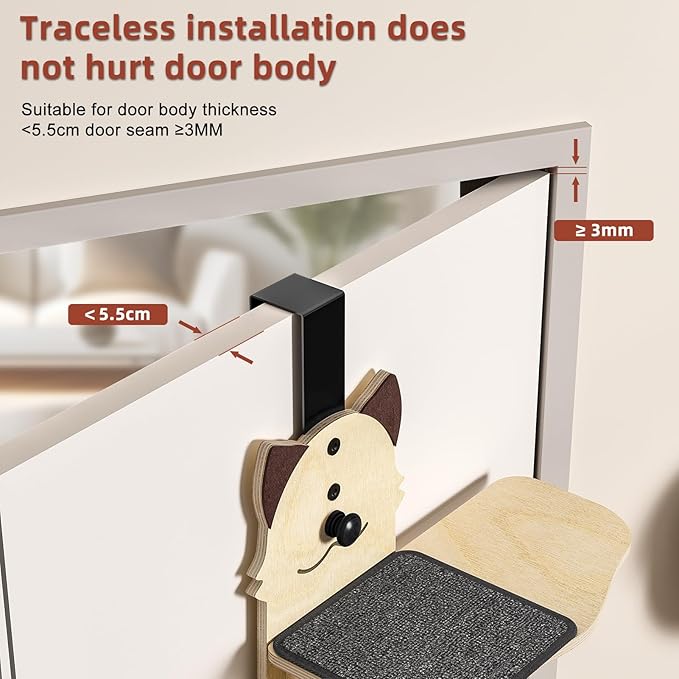 4-Tiers Door Hanging Cat Shelf, Vertical Door Mounted Cat Tree Over The Doors Cats Climber with Scratching Post Pads Tease Cats Ball 15LBS Load for Kittens Jumping & Playing(67FT) Wooden 170cm