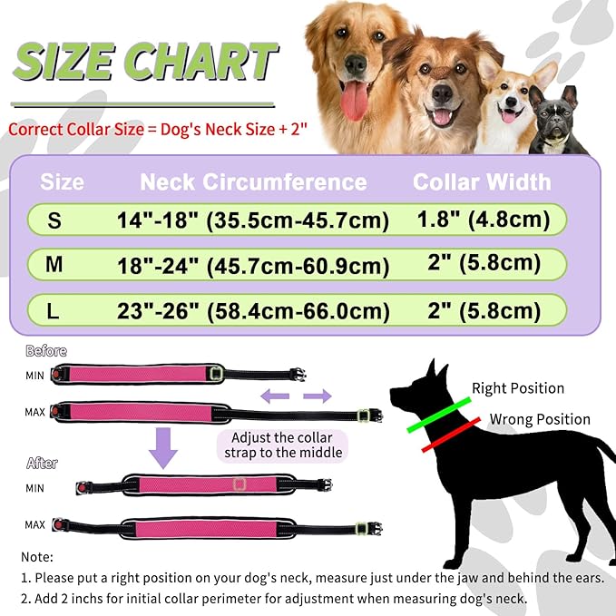 Martingale No Pull Dog Collar for Large Medium Dogs Training Walking, Heavy Duty Nylon Reflective Adjustable Anti Pull Slip Collar with Buckle M Hot Pink