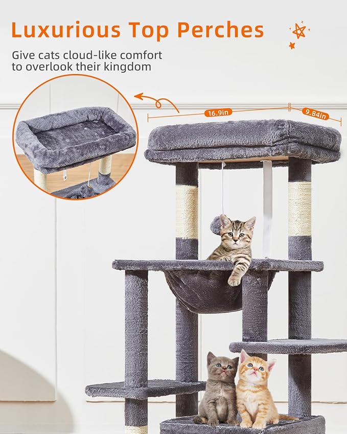Taoqimiao Cat Tree,39.4-Inch Cat Tower for Indoor Cats,Suitable for Kittens with Luxurious cat condo with Soft Hammock and Luxurious Perch MS027G Smoky Gray
