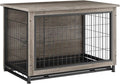 JY QAQA Dog Crate Furniture, Wooden Dogs Crate Table, Double-Doors Dog Furniture, Indoor Dog Kennel, Dog House, Dog Cage/Grey/L