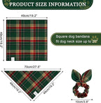 E-Clover Christmas Cute Dog Bandanas Plaid Dog Bandana Matching Scrunchie Pet Kerchief Scarf for Medium Large Dogs Boy Girl Green Red