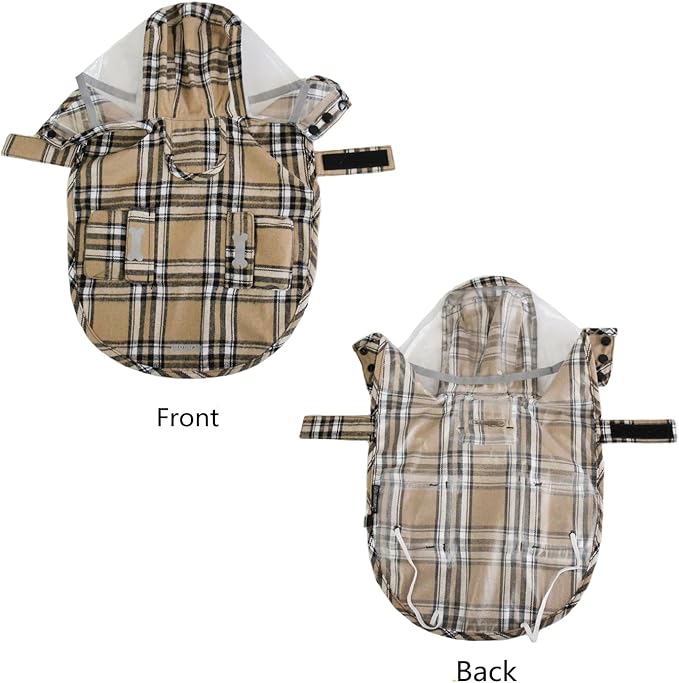 Dog Waterproof Raincoat with Poncho Hoodie, High Reflective Adjustable Yellow Pet Rain Jacket with Leash Hole for Small Medium and Large Dogs (Khaki, Large)