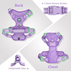 PoyPet No Pull Dog Harness, No Choke Reflective Dog Vest, Adjustable Pet Harnesses with Easy Control Padded Handle for Small Medium Large Dogs(Light Purple Matching Trim,M)