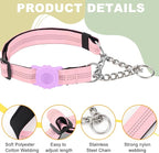 Cymiler Martingale Dog Collar with AirTag Holder, Reflective Nylon Training Collar, Stainless Steel Chain, Heavy Duty Buckle, Limited Slip Collars for Small Medium Large Dogs (Pink, X-Large)