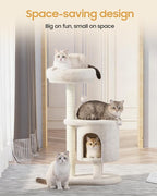Cat Tree, 34.3 Inches Cat Tower with Scratching Post, Condo, Interactive Hanging Ball, Plush Perch for Indoor Large Cats, Beige