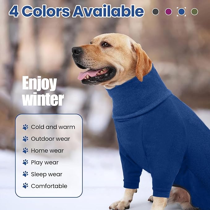 Dog Winter Coat Soft Fleece Pullover Pajamas, Fullbody Dog Cold Weather Jacket, Warm Pullover Doggie Winter Thermal 4-Legged Onesie Jumpsuit,High Collar Snowsuit Sweater for Dogs(Blue,3XL)