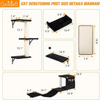 COZIWOW Cat Wall Shelves Set, 5-Piece Wall Mounted Cat Furniture with Cat Tree & Scratching Post, Floating Cat Perches for Indoor Cats（Black）