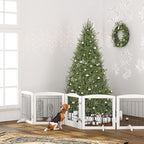 PAWLAND Freestanding Dog gate with Walk Through Door, Dog Gates for Doorways, The House, Stairs, 80" Wide Pet Puppy Safety Fence with Support Feet, 4 Panels, White