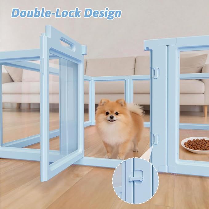 DIY Clear Acrylic Dog Playpen House,Quick Easy Assembly and Disassembly,Strong Floor Suction,Indoor and Outdoor Use,Easy Cleansing Puppy Fence (Sky Blue, 30.3" H, 10PCS)