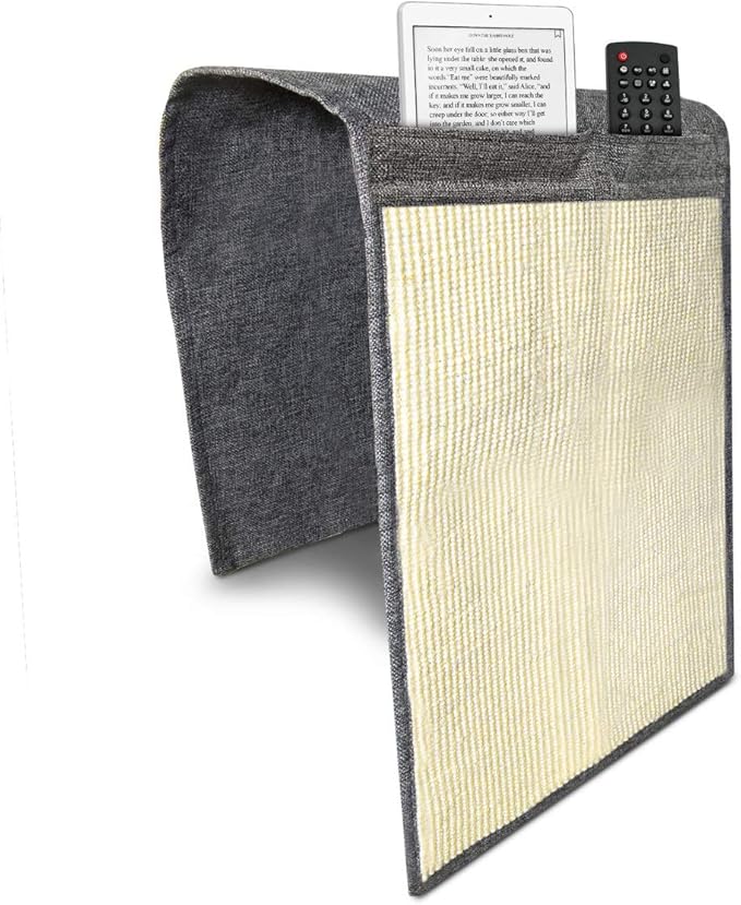 Navaris Cat Scratch Armrest Organizer - Sisal Furniture Protector Scratching Pad for Cats - Scratcher Mat Cover for Sofa Couch Armchair - Dark Gray