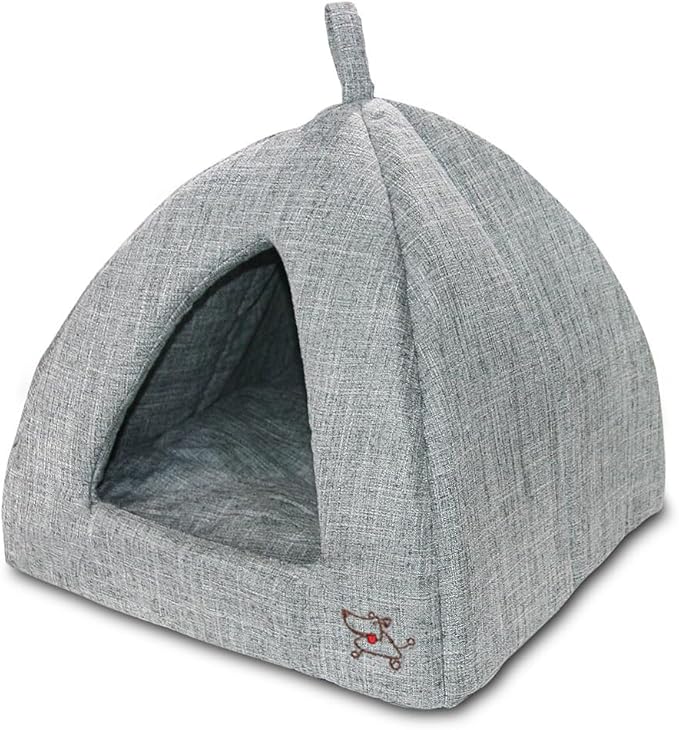 Best Pet Supplies Cat Bed for Indoor Cat, Domed Tent House with Removable Pillow, Covered Cat Cave for Small Dog, Puppies and All Breeds of Cats - Gray Linen, 19 x 19 x H:19"