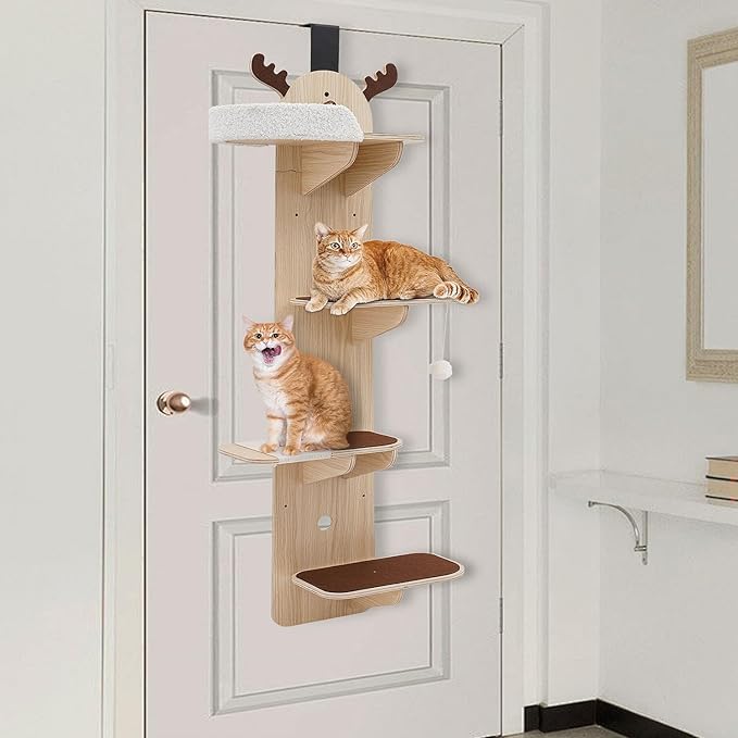 Door Hanging Cat Tree, 4 Tier Cat Tree Door Mounted Vertical Cat Climbing Scratching Frame Space-Saving Cats Shelf Multi Level Cats Ladder for Indoor 59" H X 9.8” W (No Cat Nest)
