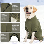 Mihachi Dog Snow Suit Dog Coat Soft Fleece Pullover Pajamas, Pet Windproof Warm Cold Weather Jacket with Zipper, Reflective Jumpsuit Apparel Outfit Clothes for Medium Dog, Army Green M