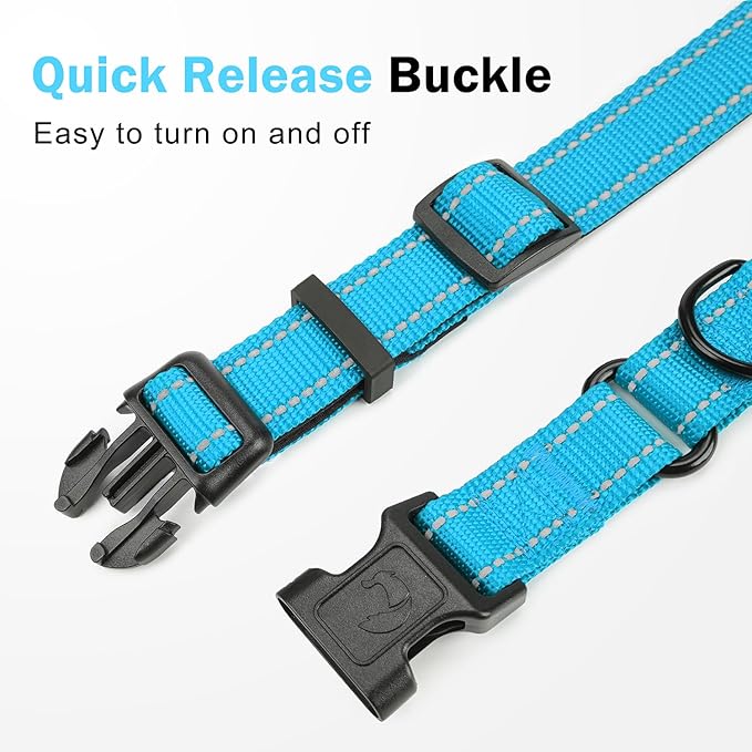 Martingale Collar for Dogs with Quick Release Buckle, Reflective Soft Padded & Escape Proof, Adjustable Nylon Dog Collars for Training & Daily Walking (Aqua Blue,L)