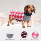 Dog Winter Coat,Dachshund Clothes,Waterproof Miniature Dachshund Jacket,Small Dogs Coat with Harness Hole,Doggie Jumper with Turtle Neck,Pet Dog Clothes British Style-Pink Plaid-L