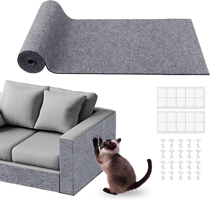 Cat Scratch Furniture Protector for Couch, Wall & Door Guard, Trimmable Self-Adhesive Scratch Pad, DIY Climbing Mat, Deterrent, Scratching Post Replacement (78.7''x15.8'', Light Gray)