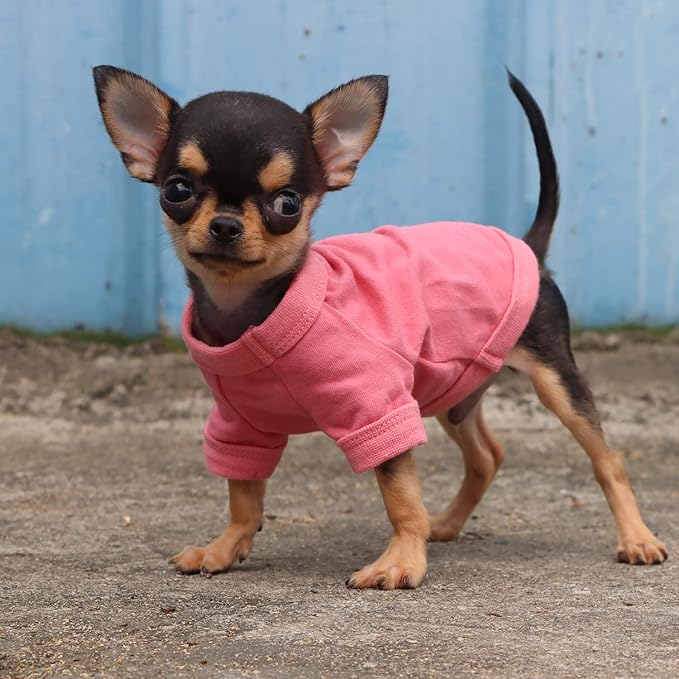 LOPHIPETS 100% Cotton Dog Tee Shirt for Small Dogs Teacup Chihuahua Yorkie Puppy Clothes-Pink/XXS