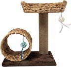 Double-Decker Cat Tree with Cat Tunnel & Perch, Sisal Scratching Post & Toy Balls, Modern Brown 15.7x12.2x19.7inch, Space-Saving Design