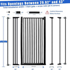 55 Inch Extra Tall Pet Gate for Cats,29.92"-43" Adjustable Wide Dog Gates,Pressure Mounted Walk Through Tall Pets Gate for Doorways,Hallway,Stairs(Black)