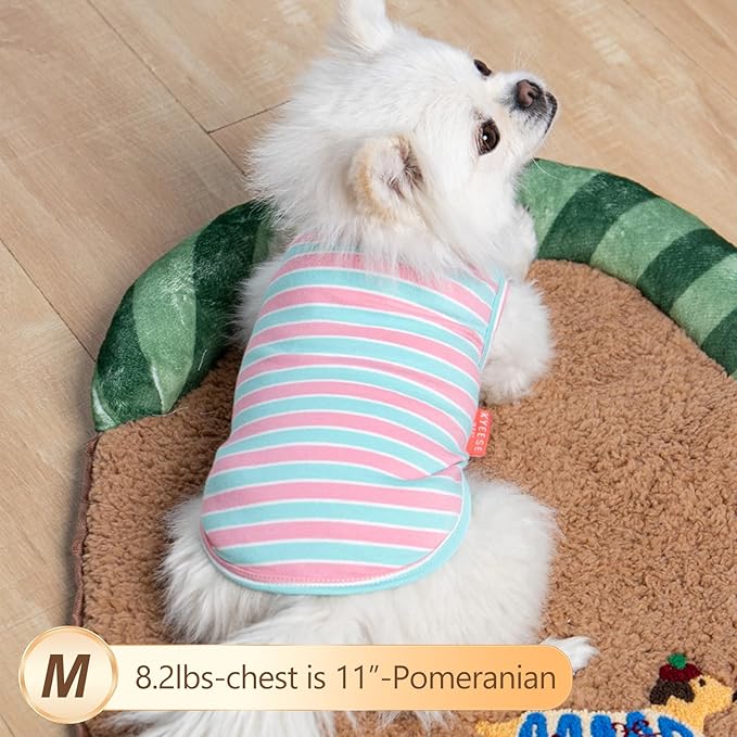 KYEESE 2Pack Dog Shirt, Soft Striped Dogs T Shirts, Lightweight Doggie Tank Top Cat Clothes, Sleeveless Dog Shirt for Small Dogs, Stretchy Pet Vest, Pink, Medium
