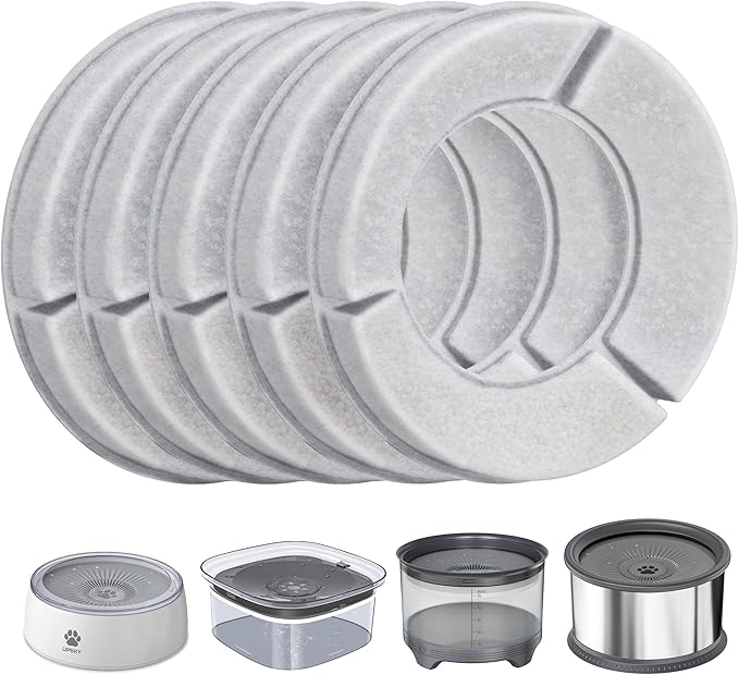 UPSKY 5PCS Replacement Filters for 2.5L/84oz，3L/101oz, 3.5L/118oz，4L/135oz, 4.5L/152oz，5.5L/186oz and 6.5L/1.6 Gallon Dog Water Bowl