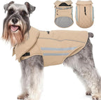 Dog Coat for Large Dogs Waterproof Winter Jacket with Harness Hole Turtleneck Hook & Loop Snowsuit Warm Fleece Dog Jacket for Cold Weather Windproof, Khaki XL