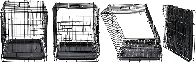 DONORO Dog Crates for Small Size Dogs Indoor Double Door Dog Kennels & Houses for Puppy and Cats, Collapsible Metal Contour Dog Cages (Black, 30.0" L x 19.0" W x 21.0" H)
