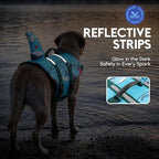 ASENKU Dog Life Jacket - Pet Safety Vest for Swimming & Boating, Shark Life Jacket with Floatation, Dog Lifesavers Swimsuits for Small Medium Large Dogs (Ocean, XS)