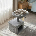 Tangkula Small Cat Tree for Indoor Cats, Cat Tower with Sisal Scratching Posts, Hanging Pompom, Cat Condo with Large Padded Plush Perch for Small Spaces, Kittens (Light Grey)
