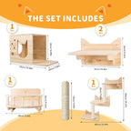 Cat Wall Shelves for Large Cats – 9-Piece Wooden Wall-Mounted Cat Shelves Set, Kitty Climbing System with Perches, Scratching Post & Condo House