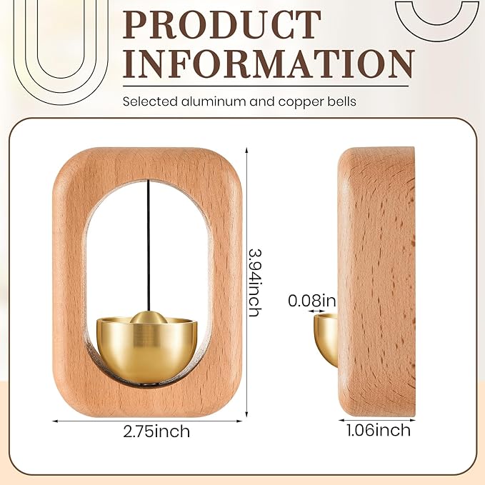 2 Pcs Shopkeepers Bell for Door Opening, Magnetic Wood Doorbell Chime When Door Opens, Magnetic Doorbell for Cafe Glass Doors Store Entrance, Housewarming Gift(Rectangle,3.94 x 2.76 Inches)